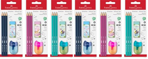 Faber-Castell 111181 - Schulset 5-teilig, mit Bleistiften HB, Anspitzer und Radiergummi, keine Farbauswahl möglich (Packung mit 2)