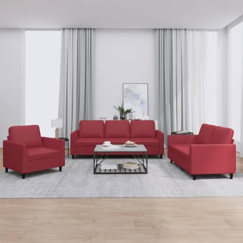 Mandloder 3-TLG. Sofagarnitur Weinrot Kunstleder, Robuste Wohnzimmer Couch mit Kissen, Modernes Ecksofa Set für Zuhause, Langlebig & Komfortabel