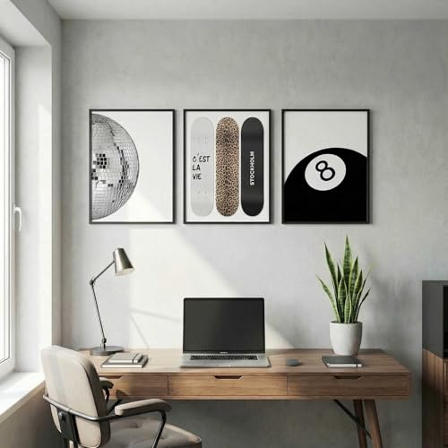 Xiyocadt 3er Poster Set,Schwarz-weißer Leoparden-Wandkunst,Ästhetische Discokugel,luxuriöse Y2K-Poster,Raumdekoration für Frauen,für Wohnzimmer,Schlafzimmer,Badezimmer,Ohne Rahmen (50x70cm,Discokugel)