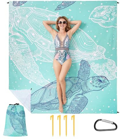 Zocipro Stranddecke Sandfrei 210 x 200cm mit 4 Heringen & Tragetasche | Ultraleicht, Wasserdicht & Faltbar, Picknickdecke für 4-6 Personen – Ideal für Strand, Camping & Outdoor