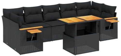HFXHIJXQ 8-TLG Poly Rattan Gartenmöbel Set Schwarz 100x55 Tisch verstellbar Sitzgruppe für Balkon Terrasse Wohnzimmer im Freien