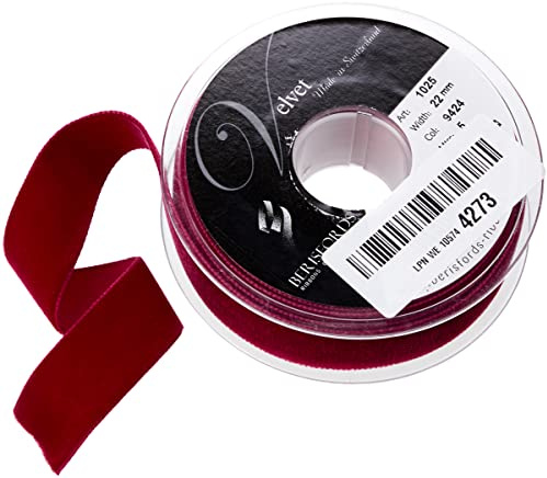 Berisfords Velvet Ribbon Wine 30mm x 10m - Nylon Craft Ribbon for Sewing, Gift Wrapping and Hair Accessories