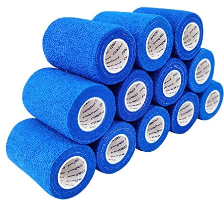 COMOmed Cohesive Flexible Bandage Self-Adhesive Bandage Roll Non-Woven Cohesive Athletic Tape Alleray Tested Suitable for Sensitive Skin 7.5cm x 4.5m 12 Rolles Blue