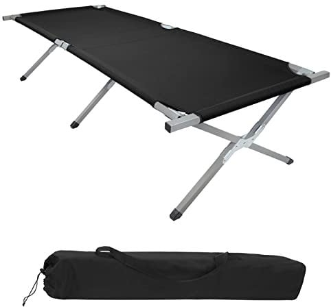 BB Sport Feldbett XXL Klappbett 210 x 72 x 45 cm Camping Bett bis 200 kg Belastbar Tragbar Klappbar Liege Reise Bequem Stabil Stahlrohr 600D Oxfordgewebe Tragetasche Gästebett, Farbe:Black