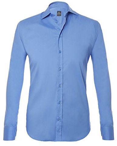 Camicia Uomo Elegante Tinta Unita Regular Camicie da Uomo in Cotone Manica Lunga, Camicia Uomo con Bottoni, Camicia Artigianale Sartoria Napoletana (Azzurro 39)