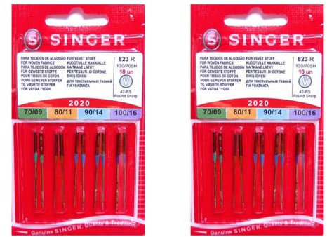 Singer 2020 823R Stricknadel-Set, Baumwolle, 130/705 H, 70-80-90-100, 2er-Pack