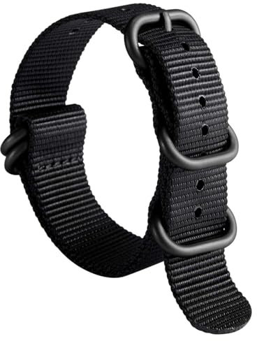 BINLUN Uhrenarmband Nylon Dickes G10 Premium Ballistic Ersatz Armband Mehrfarbige Bänder für Herren Damen mit Heavy Duty 5 Ringe(23mm, Schwarzes Band Schwarze Schnalle)