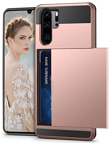 Vunake für Huawei P30 Pro Hülle Rose Gold Kartenfach Handyhülle Doppelte Schutzschicht Silikon PC Fallschutz Card Holder Schutzhülle für Huawei P30 Pro Case Cover Rosegold