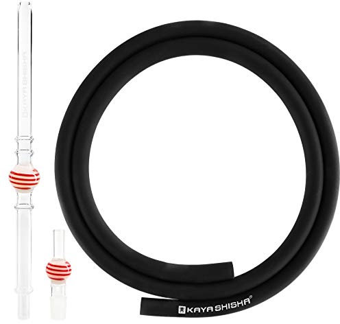 Kaya Shisha Schlauch Set Lolly [3-teilig] mit Glas-Mundstück, Silikonschlauch [150cm] und Schlauchadapter (Weiß/Rot)
