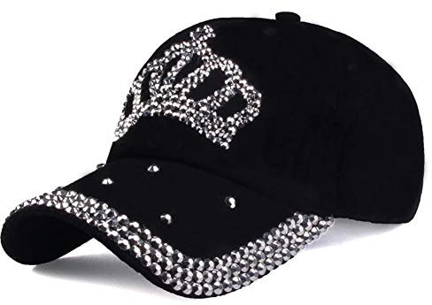 Gudessly Bling Damen Baseball Cap Blume Snapback Strass Sonnenhüte Verstellbare Denim Jeans Hut, Krone-schwarz,