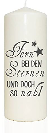 WB wohn trends Spruchkerze, Fern bei den Sternen und doch so nah, grau, 20cm, 765g d8cm, Kerze mit Spruch, Brenndauer ca 70 Std