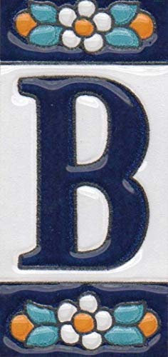 Carreau de carrelage en céramique pour la maison avec chiffres et lettres Motif floral Bleu (lettre B)