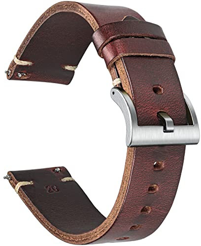 Weich Horween Leder Armband 18-22mm Schnellwechsel - Vollriemenleder mit Bürstetem Edelstahlverschluss (Passt 17-21cm Handgelenk, 4 Farben)