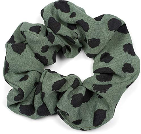 styleBREAKER Damen XXL Haargummi mit Dalmatiner Punkte Muster im Animal Print Style, elastisch, Scrunchie, Zopfgummi 04027033, Farbe:Grün