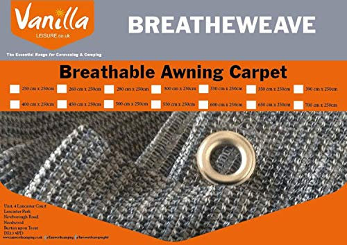 Vanilla Leisure Breatheweave Caravan Awning Carpet - Grey (250cm x 600cm)