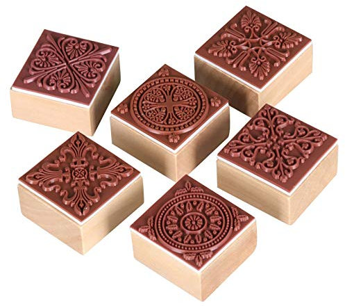 Quadratische Stempel Blume Blumenmuster Stempel Holz Gummistempel Blume Motivstempel DIY Handwerk Ton Bild Machen Ornamenten Für Scrapbooking Fotoalbum Und Einladungskarten Hochzeit(6 Stück)1