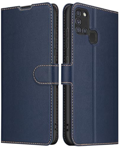 ELESNOW Case for Samsung Galaxy A21S, Premium Leather Flip Phone Case Cover with Magnetic Closure Compatible with Galaxy A21S (Blue)