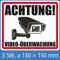 Warn-Aufkleber ACHTUNG VIDEOÜBERWACHUNG 130 × 108 mm, 3er Set inkl. 3 Smilie-Aufkleber GRATIS