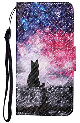 Draamvol for iPhone 11 Case Shcokproof iPhone 11 Case Flip Art PU Leather Wallet Bag Magnetic Card Holder Stand Bumper Case for iPhone 11 Phone Case Cover,Starry cat