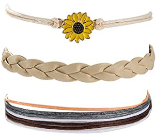 Ensemble de bracelets de cheville Prosy 3 pièces Boho Little Daisy Bracelets de cheville en corde tressée Bijoux de pied de plage réglables pour femmes et filles