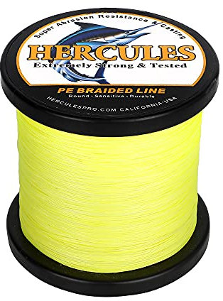 HERCULES Geflochtene Angelschnur 12 Stränge, 100-2000m 109-2196 Yards Geflochtene Fisch Linien, 10lb - 420lb Test-PE-Schnüre für Salzwasser-Süßwasser - Fluoreszierendes Gelb, 20lbs, 500m