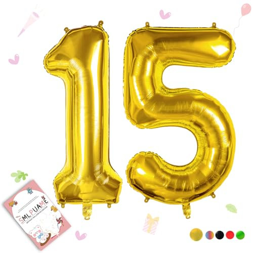 Smlpuame 102cm Folienballon Zahlen Luftballon 0-9 Geburtstag Golden Große 15 Ballons für Geburtstagsfeier Feierdekorationen, Heliumfolien Zahlenballons für Hochzeitstag
