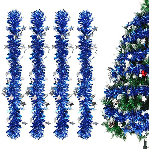 Sprinlot Ghirlande Natale Blu, 8 M Festoni Natalizi Blu, Tinsel Blu Ghirlanda Natalizia, Ghirlanda Albero di Natalizi, Ghirlanda di Orpelli di Natale, Decorazioni Albero di Natalizie Blu