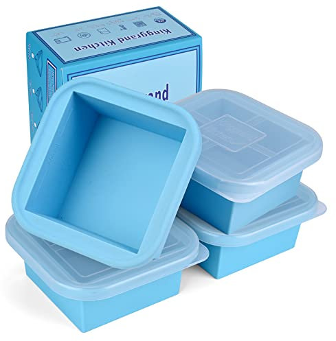 Kinggrand Kitchen 2 Cup Silicone Freezer Trays with Lid 4 Pack Silicone Freezer Molds Soup Freezer containers Make 4 Perfect Soups, Broths, Stews, Sauces, Curries