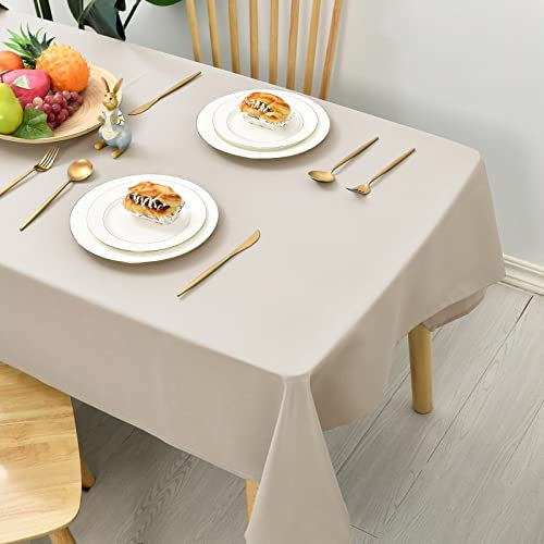 Hiasan Glatt Tischdecke Fleckenabweisend Tischtuch mit Lotuseffekt Leicht Wasserabweisend Tischwäsche, Beige, 140x280cm