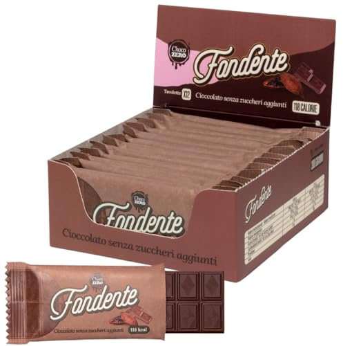 Choco Zero Tavolette di Cioccolato Fondente Senza Zuccheri Aggiunti 25g 118 Calorie Cioccolato Senza Zucchero per Spuntino Palestra Senza Glutine Low Carbs