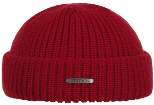 Stetson Nashville Strick Dockercap Herren - One Size (54-60 cm) - Aus 100% Merinowolle - Hergestellt in Italien - Rippstrickmütze aus Wolle - Herrenmütze Herbst/Winter rot One Size