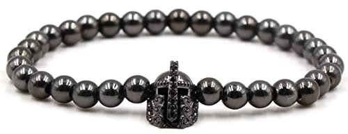 Banemi Beads Armband Herren, Armkette Männer Schwarz Zirkonia Kupfer Helm Perlenarmbänder Edelstein Armband 19cmx8mm