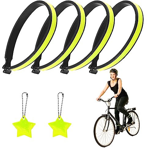 TAFACE Lot de 4 colliers réfléchissants, pinces à pantalon avec 2 pendentifs en forme d'étoile, extensibles pour jogging, randonnée, camping, cyclisme, boucles de pantalon (jaune)
