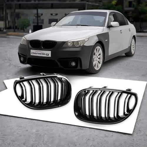 Densieg Doppelsteg Nieren Grill Glanz Schwarz Kompatibel mit BMW 5er E60 E61 M5 Limo Touring 2003-2009 Kühlergrill Ziergitter Sportgrill