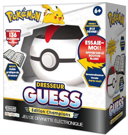 Pokémon Bandai Dresseur Guess Edition Champions - Jeu électronique en Forme de Poké Ball - Jeu interactif, sans écran, à Reconnaissance vocale sur l'univers des Parle français - ZZ23131