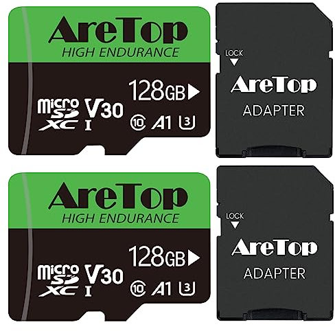 Aretop Micro SD Card 128GB, MicroSDXC 2 Pack, C10, U3, V30, UHS-I, A1, Micro Memory Card With SD Adapter, TF Card for Tablette/Drone/Dash Cam/Camera/Phone/Nintendo-Switch/PC, Up to 100/60 MB/s(R/W)