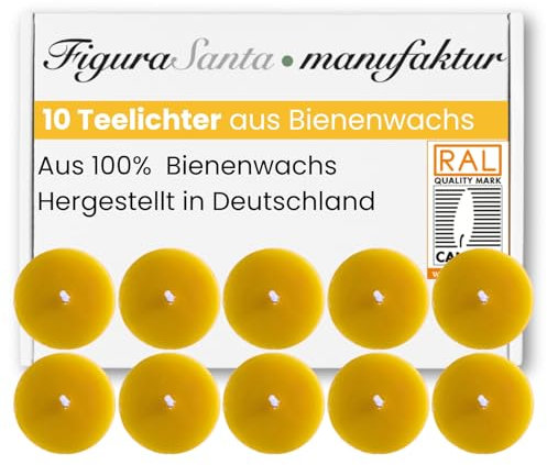 Figura Santa Teelichter Bienenwachs Premium Bienenwachskerzen mit natürlichem Duft Weihnachten - Lange Brenndauer & ohne Hülle (10, Gelb)