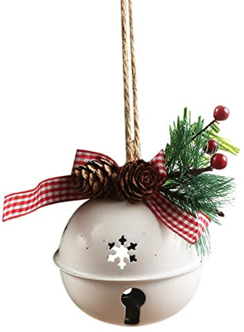 Christbaumschmuck 80 mm große weiße Glocke Weihnachtsglocke Anhänger Metallkorb Klein Rund (White, One Size)