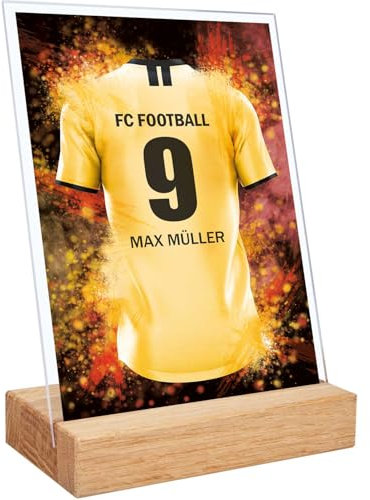 GRAVURZEILE Fußball Bild auf Acrylglas - Fussball Fanartikel Foto Trikot mit Name Nummer & Verein - Personalisierte Geschenke für Männer und Jungen - Geschenk für Ihn - Dortmund Trikot - 15 x 20 cm
