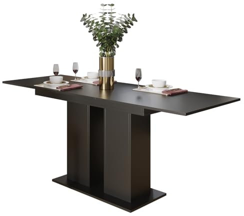 Kaiser Möbel Esstisch Dante Funktionstisch Auszugstisch Küche oder Wohnzimmer Tisch für Esszimmer 1 Erweiterung (130-170×80 cm) in Farbe: Schwarz matt