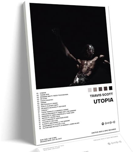 Travis Scott Poster, fertig zum Aufhängen, Scott Utopia, Musikalbum-Cover, Poster, Vintage-Albumcover, Pop-Sänger, Dekordrucke für Schlafzimmer, Wohnzimmer und Schlafsaal (20,3 x 30,5 cm, gerahmt)