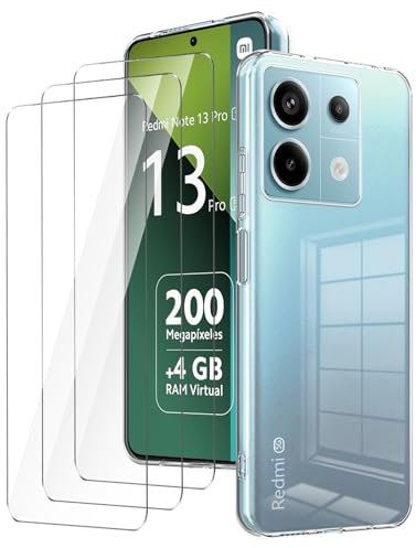 LYZXMY case for Xiaomi Redmi Note 13 Pro 5G(6.67) transparent mobile phone case + 3 pieces tempered glass protective film, case soft silicone TPU protective cover