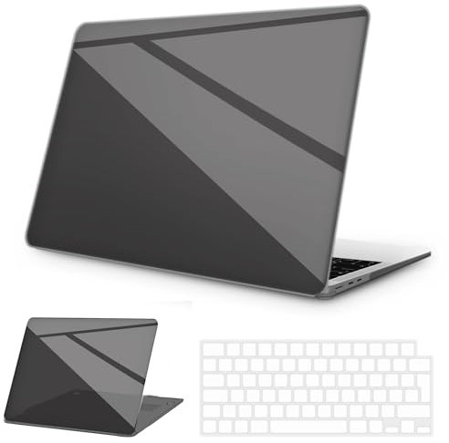 NPUOLS Coque Compatible avec MacBook Air 13,6 2025 2024 2022 Modèle A3240 A3113 A2681 M4 M3 M2, Etui Housse Coque de Protection Rigide en Plastique Cristal+Clavier en TPU Version EU, Noir Cristal