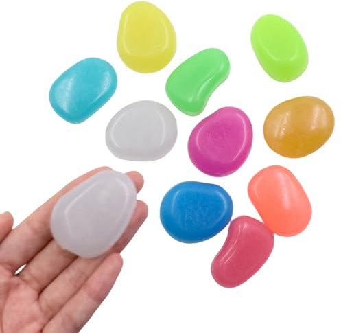 QTTLLI Große leuchtende Kieselsteine, die im Dunkeln leuchten, dekorative Steine für Garten, Weg, Gehweg, Hof, Aquarium, 4,3 cm, gemischte Farben, 20 Stück