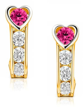 Sakrami Orecchini in Oro 9KT a Cuore con Zircone Colorato – dolcezza e luce – per Bambina e Ragazza – idea regalo per nascita, battesimo, comunione, compleanno + Confezione regalo personalizzata