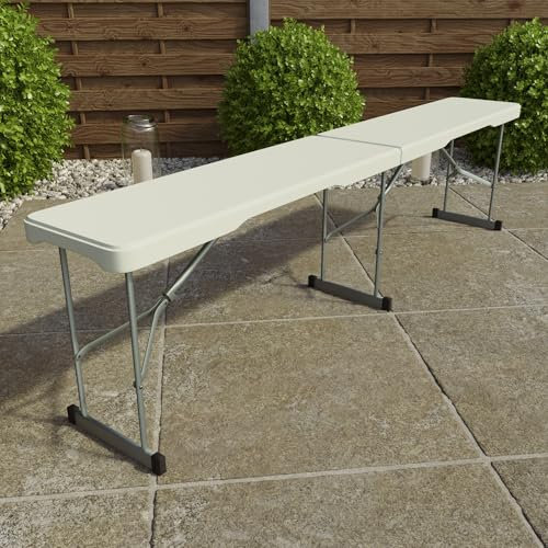 Home Vida Folding Trestle Bench 6ft, Fold in Half Seat Indoor & Outdoor for Garden Picnic Party Camping Dining Seat w/Handle White (1)