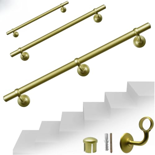 Parpyon® Corrimano a muro Scala Tubo passamano Prodotto 100% Italiano Fissaggio a parete con supporto Kit montaggio FACILE fai da te scale e balaustra (Oro Satinato, 60cm)