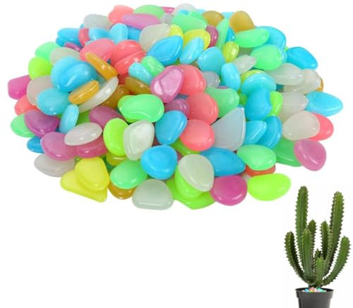 WeddHuis 100 piezas de guijarros que brillan en la oscuridad, decoraciones para caminos de jardín, macetas, acuarios, piedras de resina (de colores, fluorescentes)