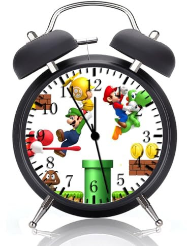 Twin Bell Mario Wecker mit Nachtlicht, leise, nicht tickend, 10,2 cm, Metak- und Glas-Zifferblatt, ideal als Dekoration oder Geschenk, X09