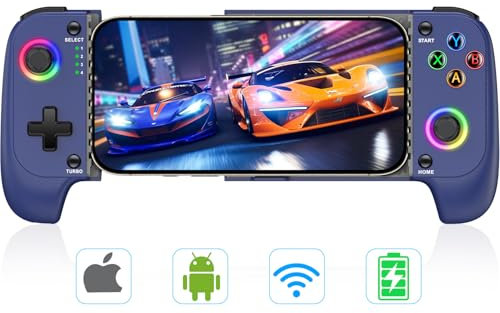 Coogamefly Handy Controller, Bluetooth Controller für Mobiltelefone mit Hall Effekt Joystick ohne Totzonen, Handy Game Controller für iPhone mit Turbo für PS Remote Play/Xbox Cloud,Blau